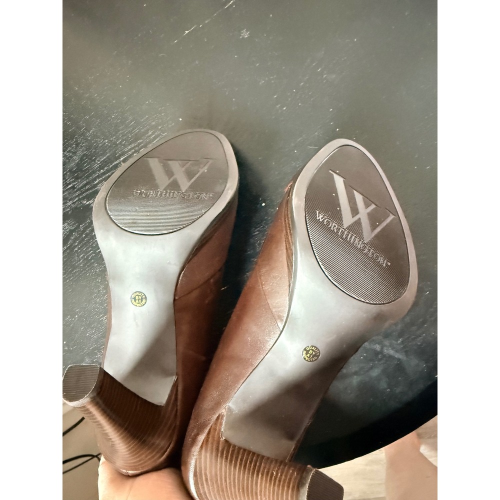Worthington Womens Brown Leather Peep Toe Platform Pumps High Heels Size 7.5 - Picture 4 of 10